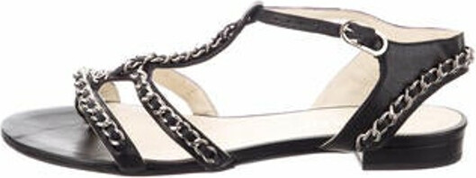 Chanel Interlocking CC Logo Leather T-Strap Sandals - ShopStyle