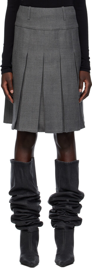 Grey Wool Midi Skirt | ShopStyle