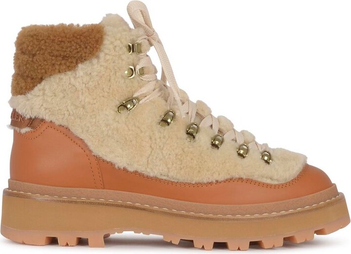 Moncler Fur Panelled Lace-Up Boots