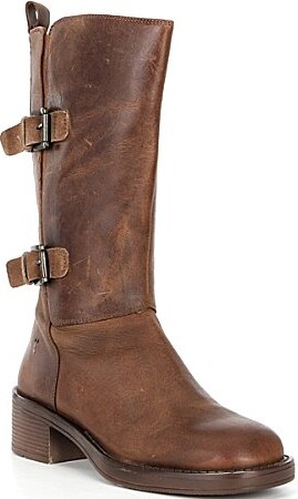 ROAN Iceberg Distressed Leather Buckle Hardware Mid Calf Moto Boots