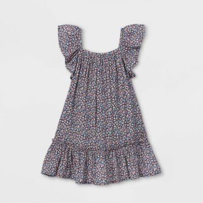 Toddler Girls' Floral Ruffle Sleeve Dress - Cat & JackTM Blue