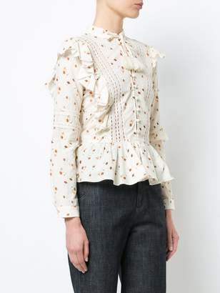 Sea floral print frill trim blouse