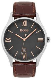 BOSS Hugo Polished stainless-steel watch gray two-level dial & embossed leather strap One Size Assorted-Pre-Pack