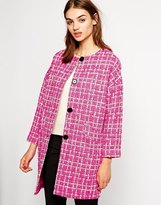 Thumbnail for your product : Helene Berman Button Front Collarless Coat in Pink Tweed - Fuschia