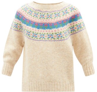Molly Goddard Nessa Cropped-sleeve Fair Isle Wool Sweater - Blue Multi