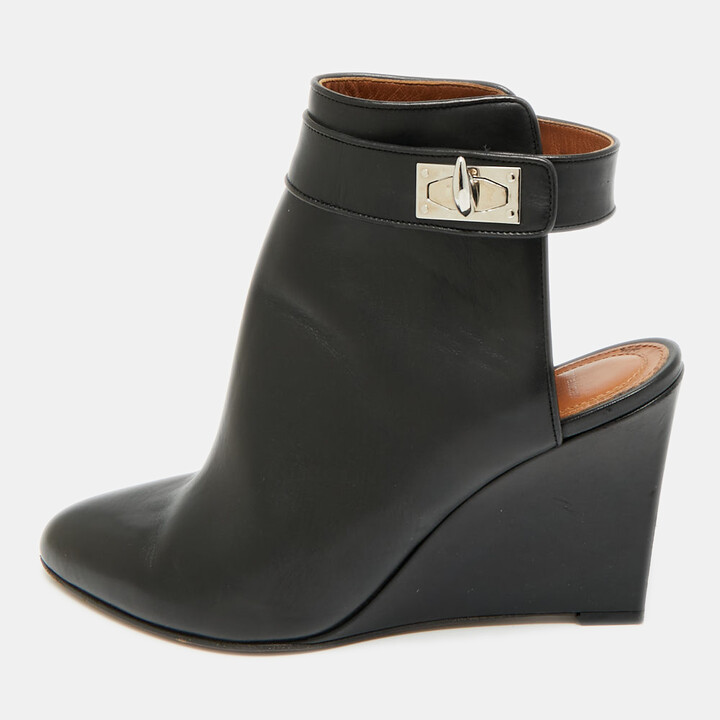 Givenchy Shark Size 39 Black Leather Cutout Wedges Ankle Length Boots
