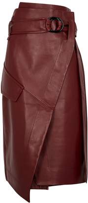 Petar Petrov Rita Red Leather Midi Wrap Skirt
