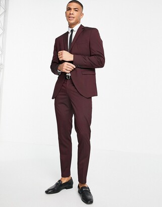 Selected suit trouser in slim fit burgundy
