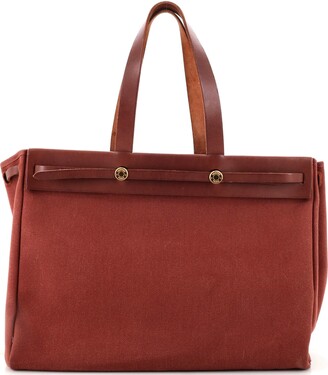 Hermes Herbag Tote Bag Cabas PM Brown Vibrato Leather and Canvas 2