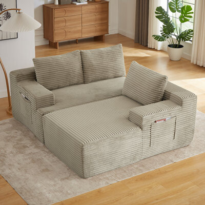 Hokku Designs L-shaped Cloud Sectional Sofa With Deep Seat – Modular Corduroy Sleeper For Living Room & Bedroom