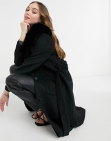 Thumbnail for your product : Object longline coat with fur detail in black