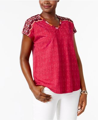 Style&Co. Style & Co Printed Embroidered Top, Created for Macy's