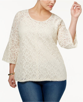 Style&Co. Style & Co Plus Size Lace Lantern-Sleeve Top, Created for Macy's