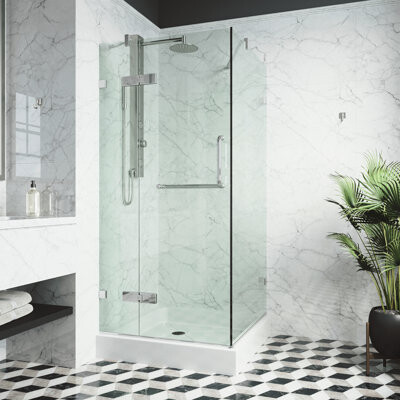 VIGO Monteray 32" W x 32" D x 79" H Hinged Frameless Shower Enclosure with 3/8 Clear Glass&Base