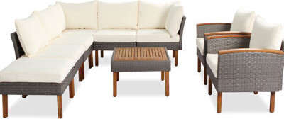 George Oliver Go Outdoor - 9 Pieces With Legs, Beige Cushions, Pe Patio Furniture 9 Table, Relaxation