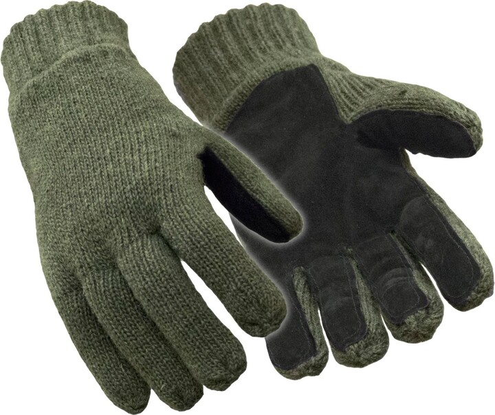 RefrigiWear Men's Fleece Lined Insulated Ragg Wool Gloves with Leather Palm