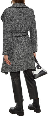 DKNY Belted Faux Leather-trimmed Boucle Coat