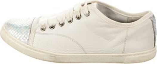 Lanvin Leather Low Top Sneakers Neutrals Round-Toes Lace-Up Closure at Uppers Unfortunately, due to restrictions, this item may not be eligible for shipping in all areas. | Lanvin Leather Sneakers in Neutrals, Women's 7