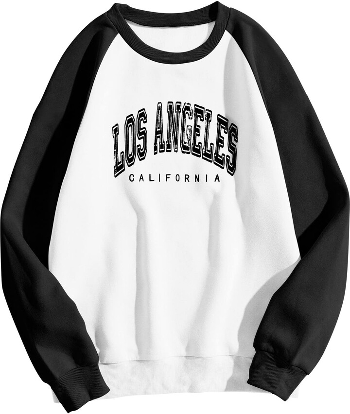 Women Los Angeles California Sweatshirt Graphic Crewneck Sweatshirts  Aesthetic Crew Neck Loose Fit Long Sleeve Solid