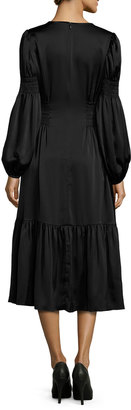 Co Ruched-Waist Flounce Midi Dress, Black