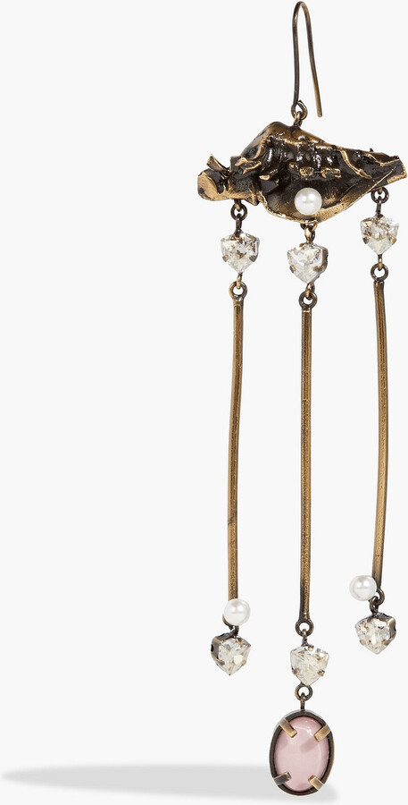 Burnished gold-tone multi-stone single earring