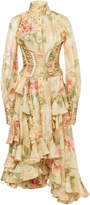 Thumbnail for your product : Zimmermann Espionage Floral-Print Corset-Detailed Silk Dress