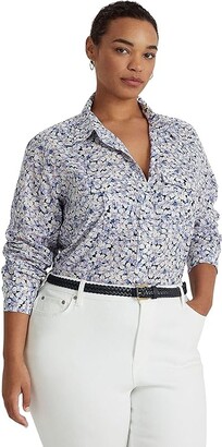 Lauren Ralph Lauren Plus Size Floral Cotton Voile Shirt (Blue/Cream/Pink)  Women's Clothing - ShopStyle