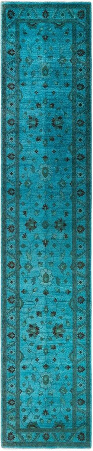 1stDibs Contemporary Overdyed Hand Knotted Wool Blue Runner