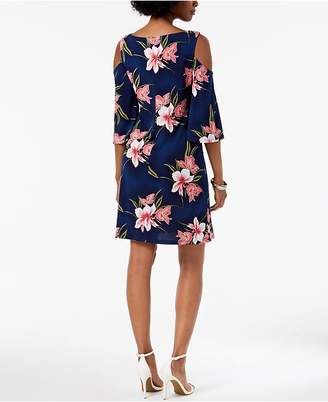 Connected Floral-Print Cold-Shoulder Shift Dress