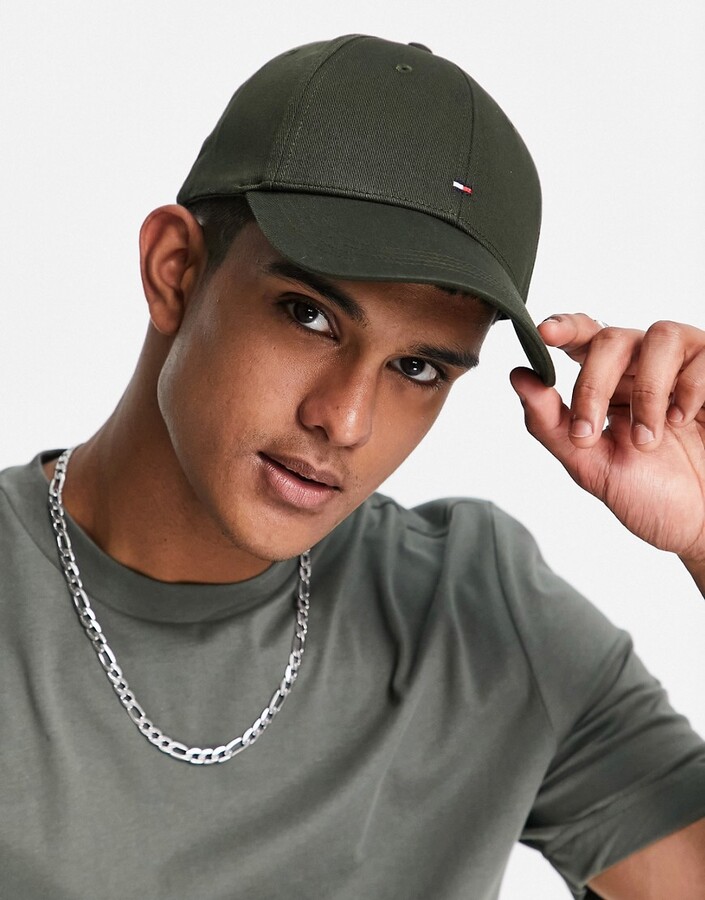 Tommy cap with small flag logo in olive - ShopStyle