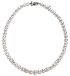 Mikimoto 7MM-9MM White Pearl, Diamond & 18K White Gold Necklace/18"