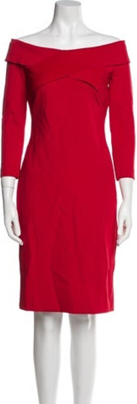 Ralph Lauren Purple Label Sheath Dress Vintage Red Three-Quarter Sleeve with Bateau Neckline Concealed Zip Closure at Back