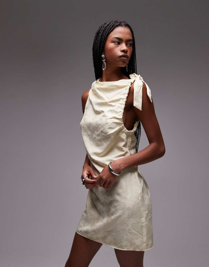 Topshop fringe detail asymmetric long sleeve mini dress in black