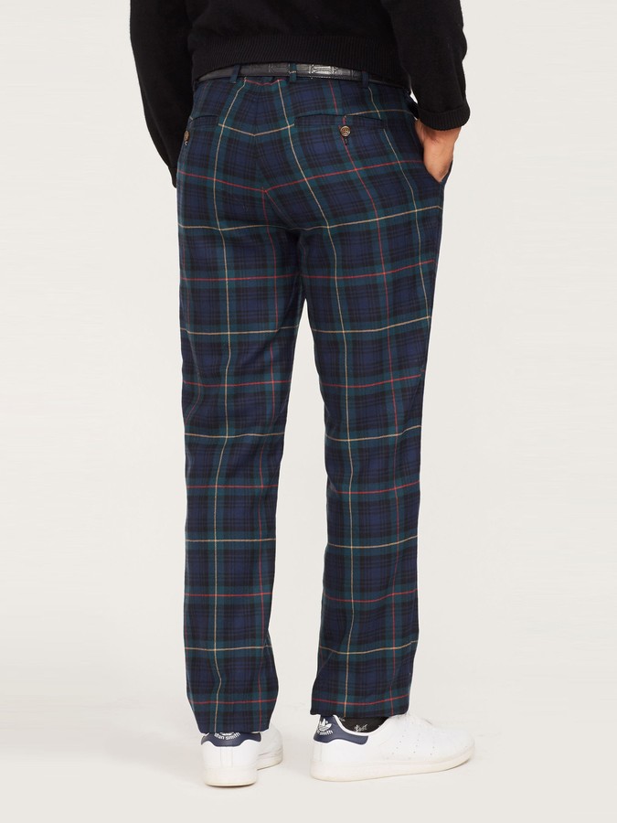 mens navy tartan trousers