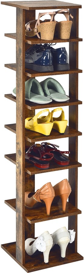 Costway 5-Tier Wood Shoe Rack Solid Acacia Wood Shoe Shelf with Side Metal  Hooks