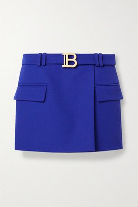 Balmain Belted Wool-crepe Mini Skirt - Royal blue