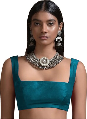 Womens Black Color Banglori Silk Deep Neck Sleevless Fancy Blouse For –