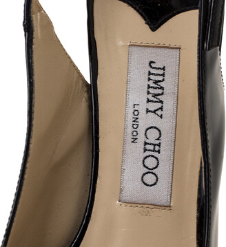 Jimmy Choo Black Patent Nova Peep Toe Platform Slingback Sandals Size 38