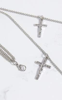 PrettyLittleThing Silver Renaissance Triple Cross Symbol Necklace