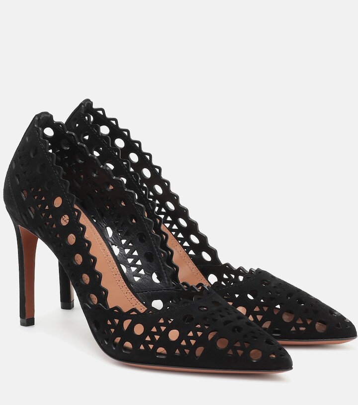 black laser cut heels