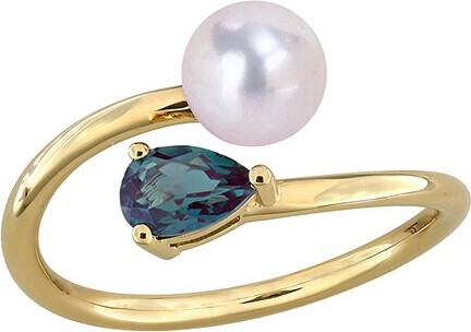 Rina Limor Fine Jewelry Gold-Plated Silver 0.60 Ct. Tw. Lab-Grown Gemstone & 6-6.5Mm Pearl Ring