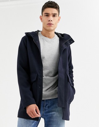 Jack and Jones Originals padded coat with hood in navy - ShopStyle