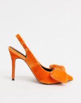 Thumbnail for your product : ASOS DESIGN Wide Fit Pheebs slingback stiletto heels with bow in orange velvet