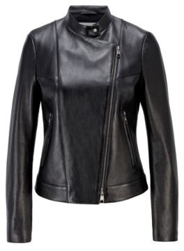 HUGO BOSS Asymmetric Front Leather Jacket With Logo Lining - Black -  ShopStyle