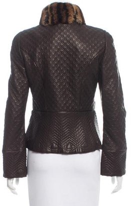 Roberto Cavalli Chinchilla-Trimmed Leather Jacket w/ Tags