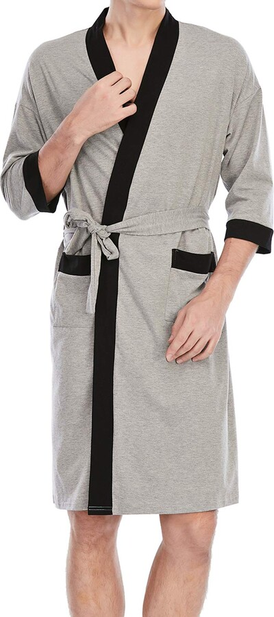 MINTLIMIT Men's Nightgown Long Sleeve Cotton Bathrobe Dressing Gown Lightweight  Robes with Belt & Pockets Comfy Sleepwear Warm Robe Loungewear Pyjamas for  Men - ShopStyle