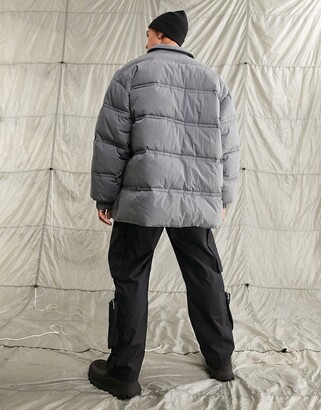 ASOS DESIGN puffer jacket with detachable hood in gray