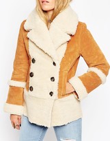 Thumbnail for your product : ASOS COLLECTION Suede Shearling Coat in 70's Styling