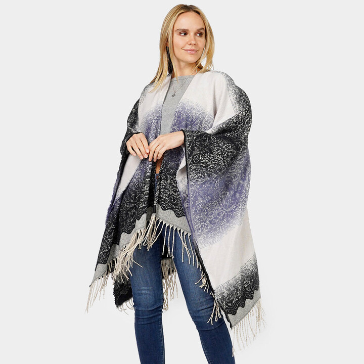 TRUEDAMES Lace Textured Ombre Cape Poncho
