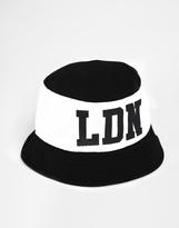 Thumbnail for your product : ASOS Bucket Hat In Black With LDN Print